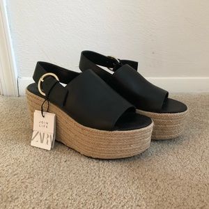 Zara Black Buckle Wedge Sandals